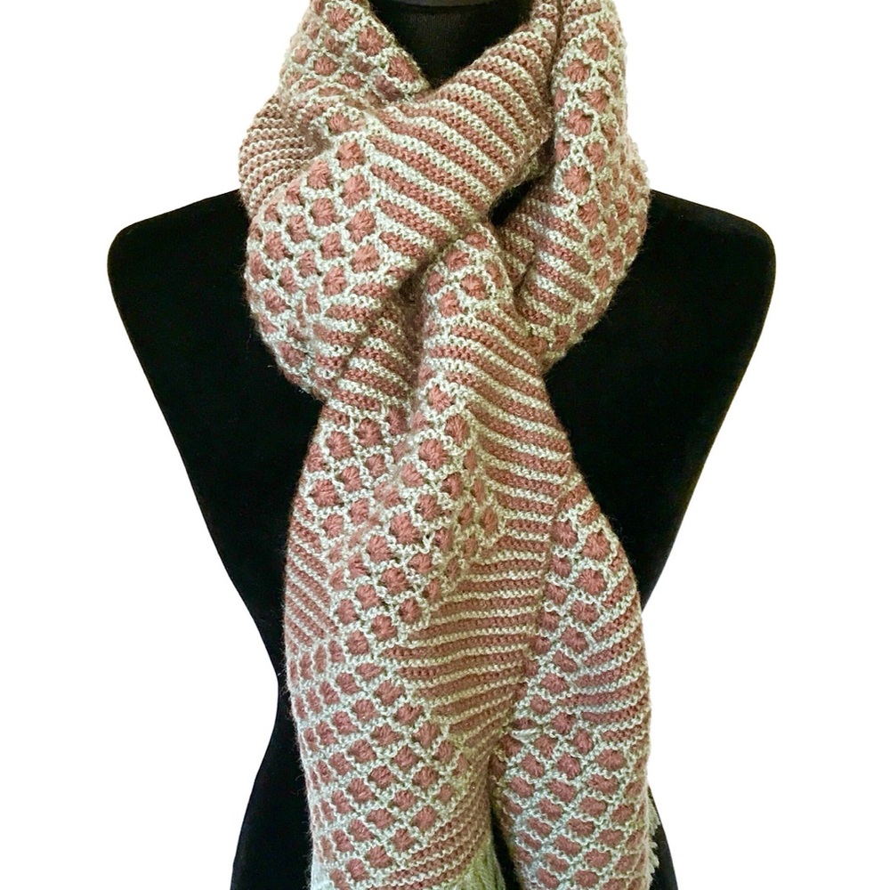 NWT Mauve and Gray Hand Knitted Scarf